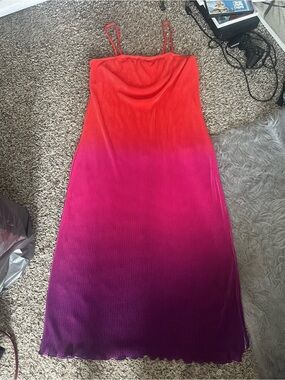 No Boundaries Ombre Slip Midi Summer Dress in Orange to Pink to Purple
